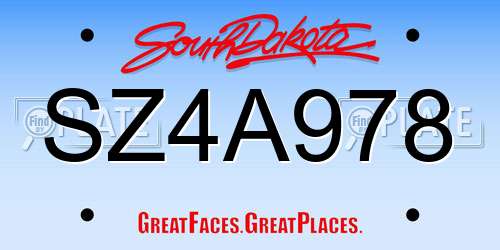 SZ4A978 South Dakota License Plate