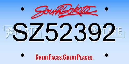SZ52392 South Dakota License Plate