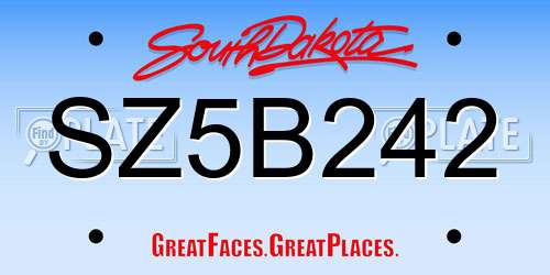 SZ5B242 South Dakota License Plate