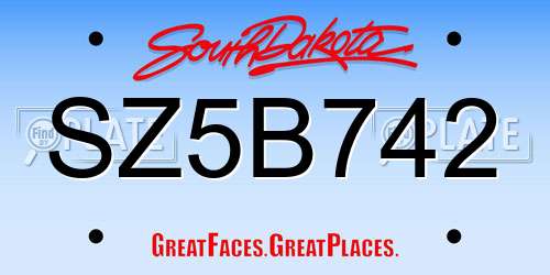 SZ5B742 South Dakota License Plate