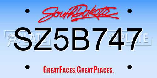 SZ5B747 South Dakota License Plate