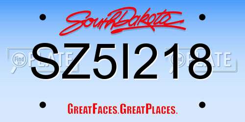 SZ5I218 South Dakota License Plate
