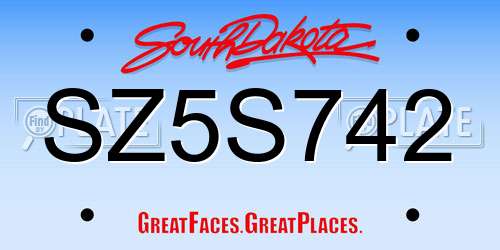 SZ5S742 South Dakota License Plate