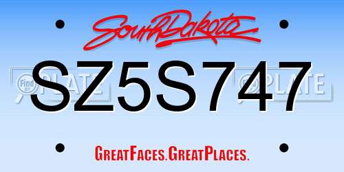 SZ5S747 South Dakota License Plate