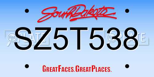 SZ5T538 South Dakota License Plate