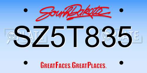 SZ5T835 South Dakota License Plate