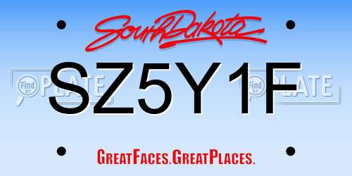 SZ5Y1F South Dakota License Plate
