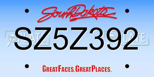 SZ5Z392 South Dakota License Plate