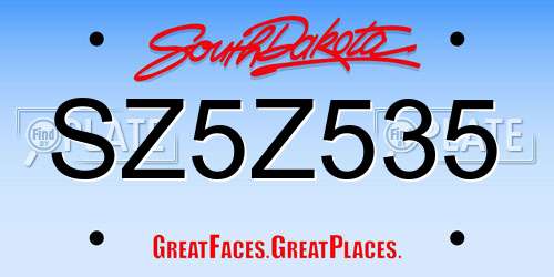 SZ5Z535 South Dakota License Plate