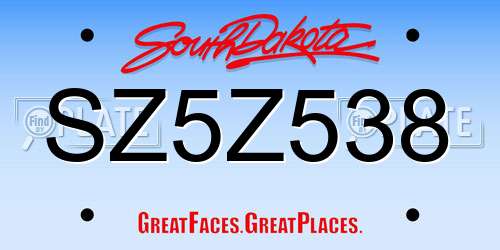 SZ5Z538 South Dakota License Plate