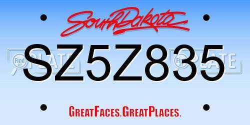 SZ5Z835 South Dakota License Plate