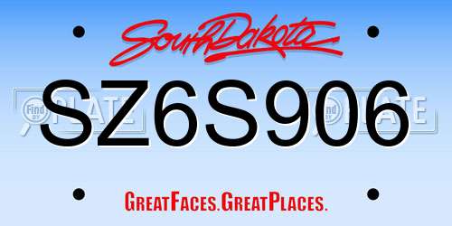 SZ6S906 South Dakota License Plate
