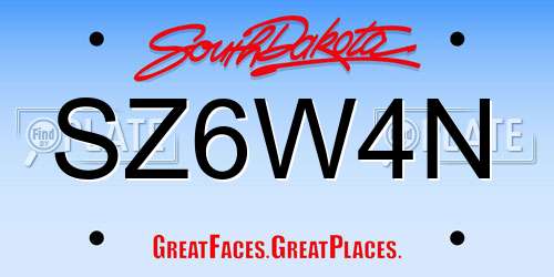 SZ6W4N South Dakota License Plate