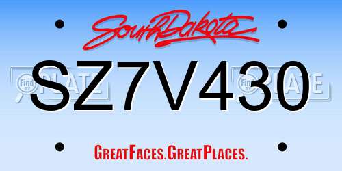 SZ7V430 South Dakota License Plate