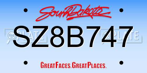 SZ8B747 South Dakota License Plate