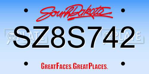 SZ8S742 South Dakota License Plate