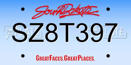 SZ8T397 South Dakota License Plate