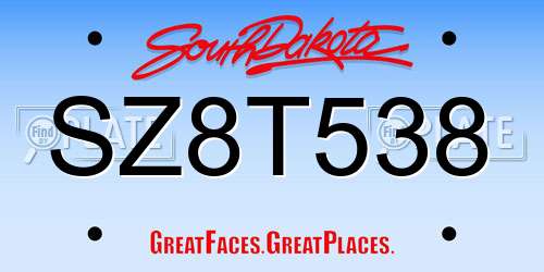SZ8T538 South Dakota License Plate