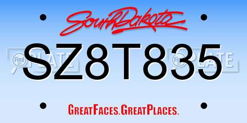 SZ8T835 South Dakota License Plate