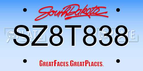 SZ8T838 South Dakota License Plate