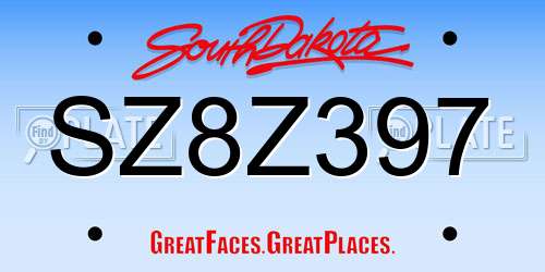 SZ8Z397 South Dakota License Plate