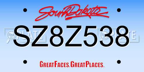 SZ8Z538 South Dakota License Plate