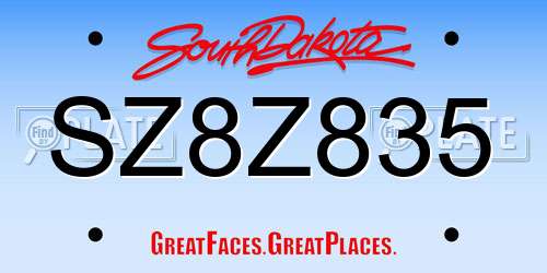 SZ8Z835 South Dakota License Plate