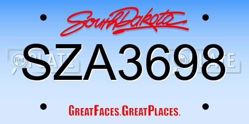 SZA3698 South Dakota License Plate