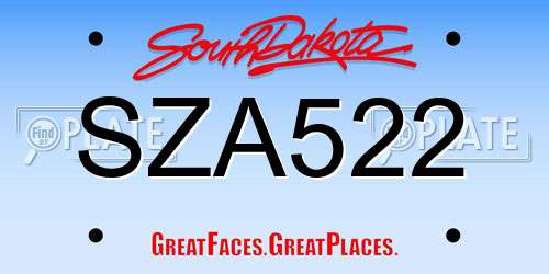 SZA522 South Dakota License Plate