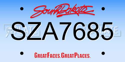 SZA7685 South Dakota License Plate