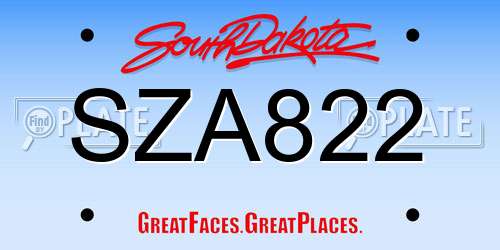 SZA822 South Dakota License Plate