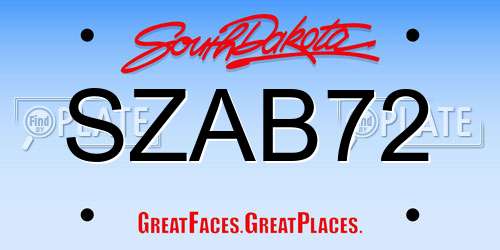 SZAB72 South Dakota License Plate