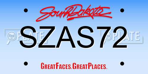 SZAS72 South Dakota License Plate