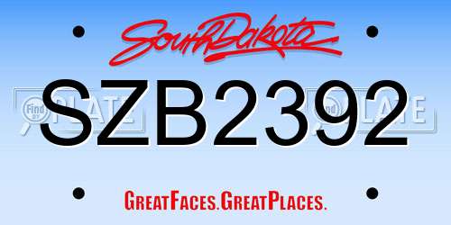 SZB2392 South Dakota License Plate