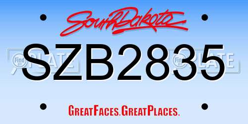 SZB2835 South Dakota License Plate