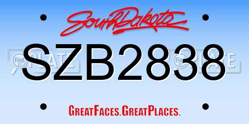 SZB2838 South Dakota License Plate
