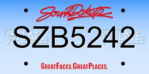 SZB5242 South Dakota License Plate
