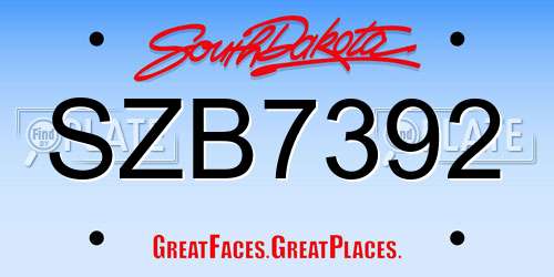 SZB7392 South Dakota License Plate