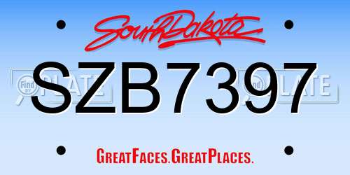 SZB7397 South Dakota License Plate