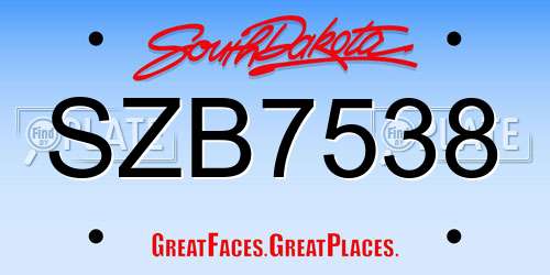 SZB7538 South Dakota License Plate