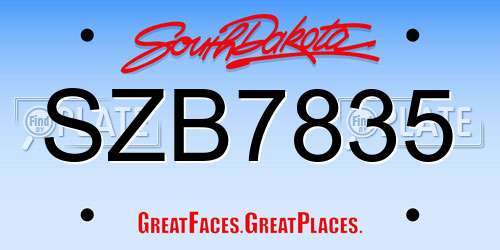 SZB7835 South Dakota License Plate