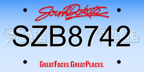 SZB8742 South Dakota License Plate