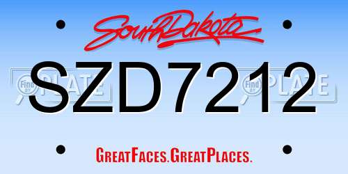 SZD7212 South Dakota License Plate