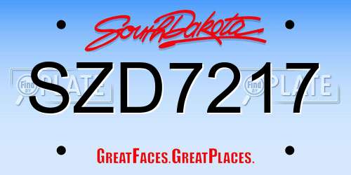 SZD7217 South Dakota License Plate