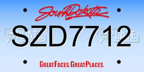 SZD7712 South Dakota License Plate