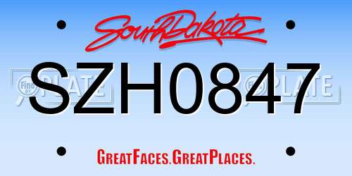 SZH0847 South Dakota License Plate