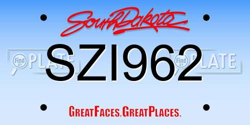 SZI962 South Dakota License Plate