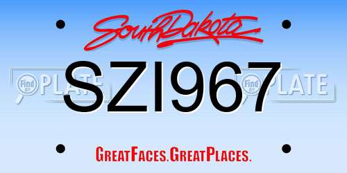 SZI967 South Dakota License Plate