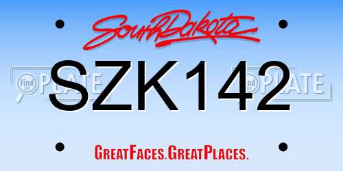 SZK142 South Dakota License Plate