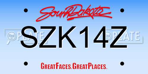 SZK14Z South Dakota License Plate